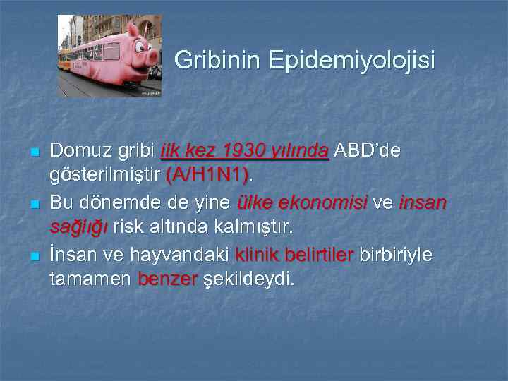 Gribinin Epidemiyolojisi n n n Domuz gribi ilk kez 1930 yılında ABD’de gösterilmiştir (A/H