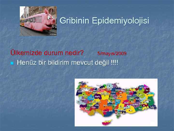 Gribinin Epidemiyolojisi Ülkemizde durum nedir? 5/mayıs/2009 n Henüz bir bildirim mevcut değil !!!! 