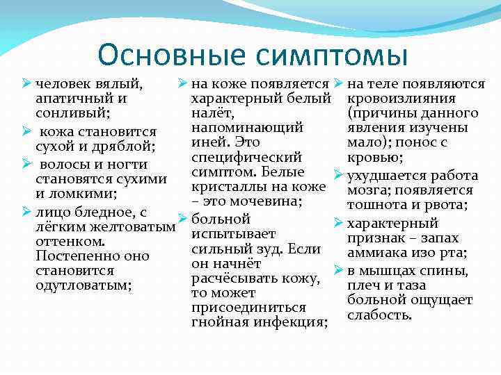 Основные симптомы Ø человек вялый, Ø на коже появляется Ø на теле появляются характерный