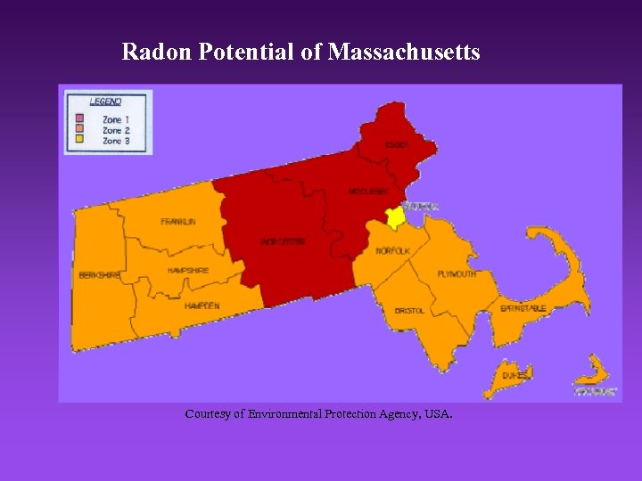 Radon Potential of Massachusetts Courtesy of Environmental Protection Agency, USA. 