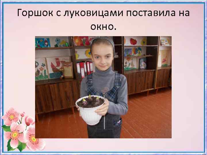 Горшок с луковицами поставила на окно. 