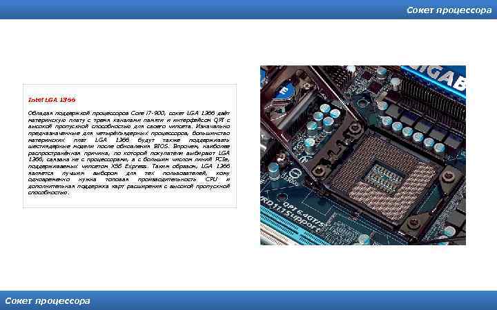 Сокет процессора Intel LGA 1366 Обладая поддержкой процессоров Core i 7 -900, сокет LGA