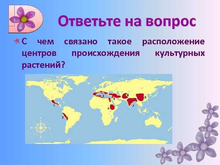 Ответьте на вопрос С чем связано такое расположение центров происхождения культурных растений? 
