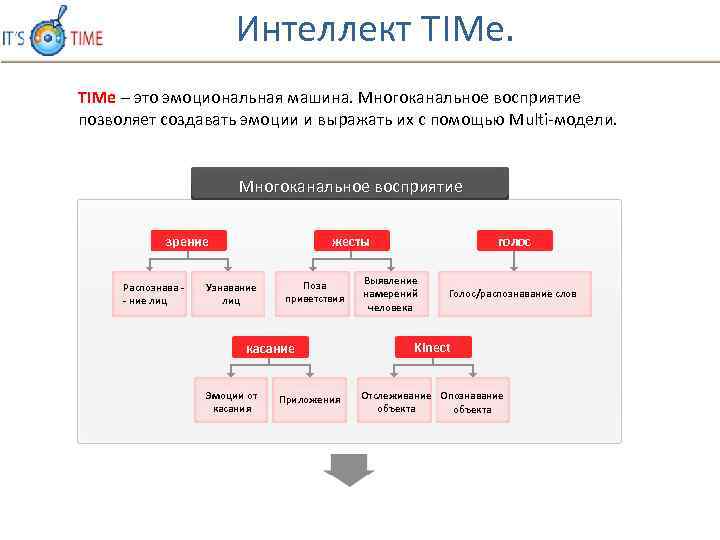 Интеллект TIMe – это эмоциональная машина. Многоканальное восприятие позволяет создавать эмоции и выражать их