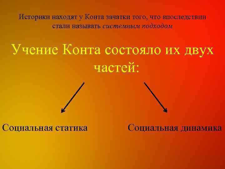 Историки находят у Конта зачатки того, что впоследствии стали называть системным подходом Учение Конта