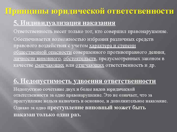 5 ответственность. Принцип индивидуализации наказания в уголовном праве. Принцип индивидуализации юридической ответственности. Индивидуализация ответственности. Принципы юридической ответственности индивидуализация наказания.