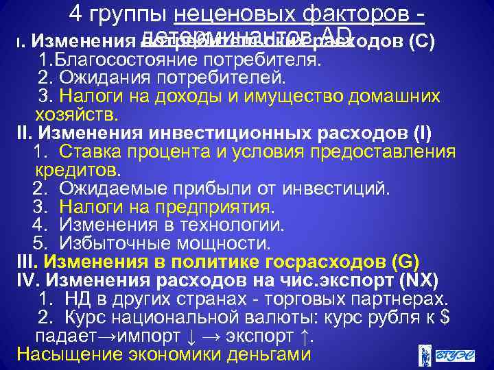 4 группы неценовых факторов - I. Изменения детерминантов AD потребительских расходов (С) 1. Благосостояние