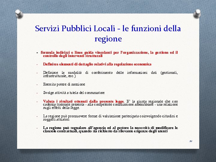 Servizi Pubblici Locali - le funzioni della regione - formula indirizzi e linee guida