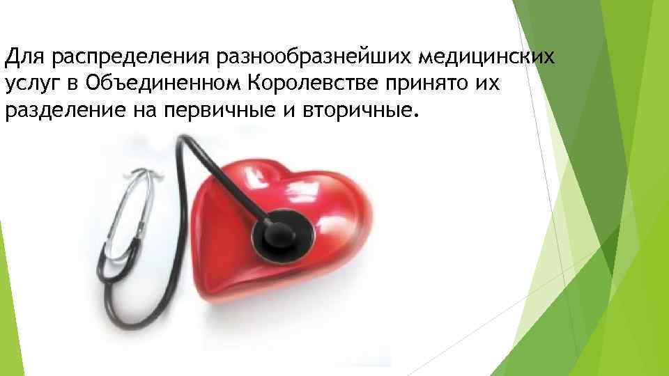 Для распределения разнообразнейших медицинских услуг в Объединенном Королевстве принято их разделение на первичные и