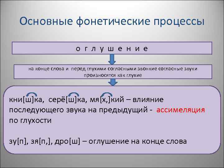 Основные фонетические процессы о г л у ш е н и е на конце