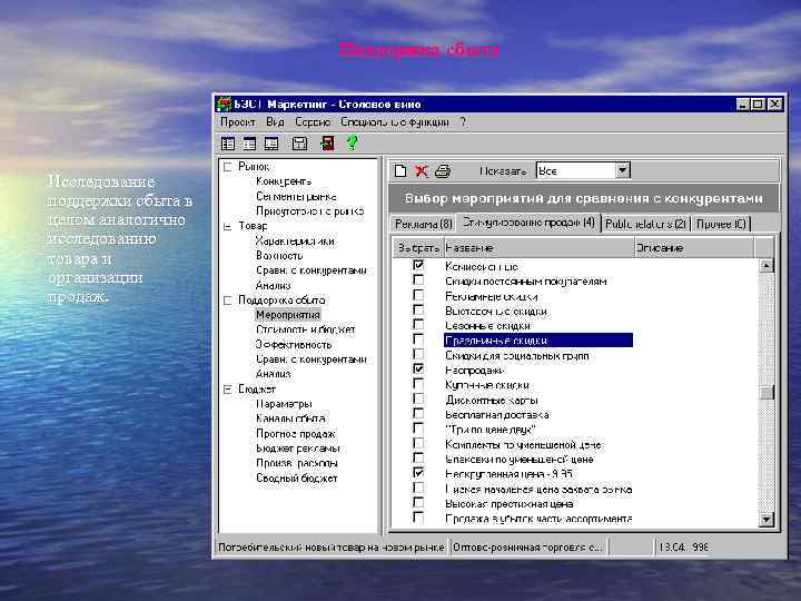Поддержка сбыта Исследование поддержки сбыта в целом аналогично исследованию товара и организации продаж. 