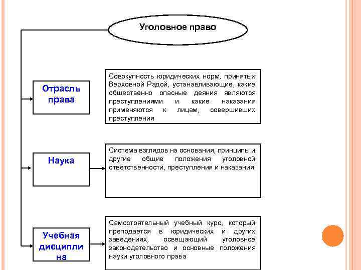Уголовное право Отрасль права Совокупность юридических норм, принятых Верховной Радой, устанавливающие, какие общественно опасные