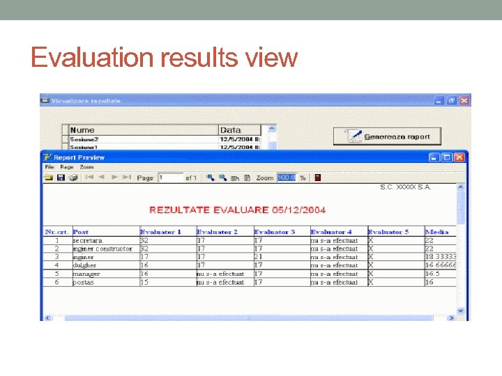 Evaluation results view 