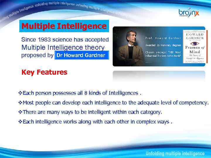 Multiple Intelligence Since 1983 science has accepted Multiple Intelligence theory proposed by. Dr Howard