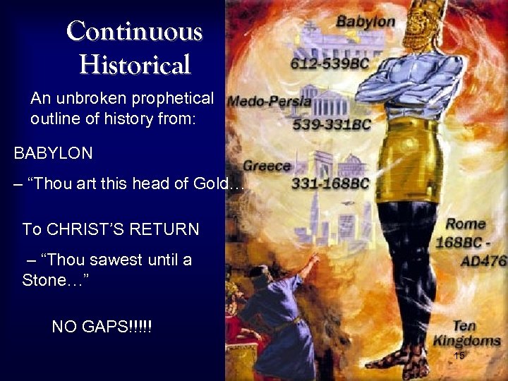 Continuous Historical An unbroken prophetical outline of history from: BABYLON – “Thou art this