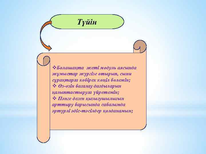 Түйін v. Болашақта жеті модуль аясында жұмыстар жүргізе отырып, сыни сұрақтарға көбірек көңіл бөлемін;