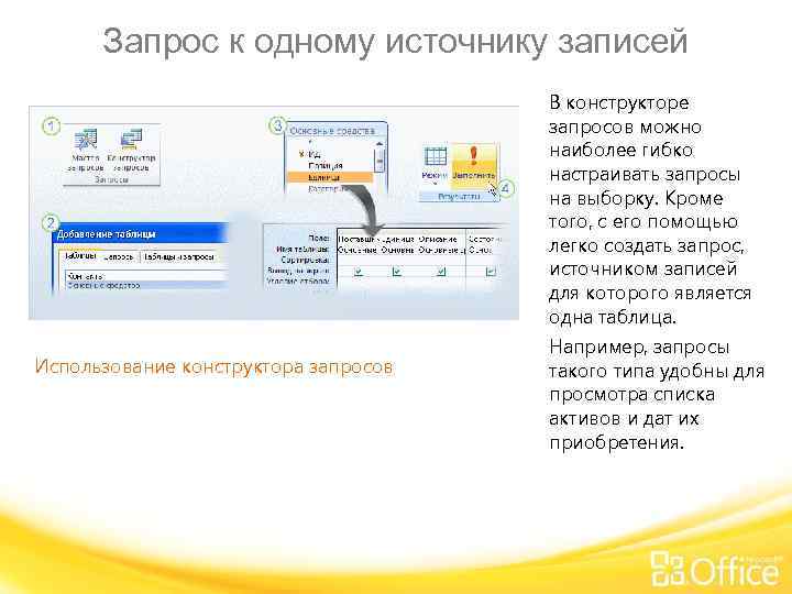 Запрос к одному источнику записей В конструкторе запросов можно наиболее гибко настраивать запросы на