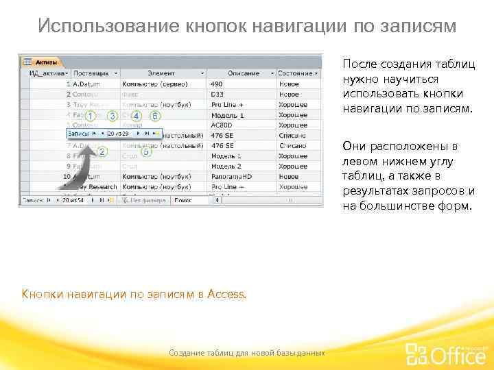 Использование кнопок навигации по записям После создания таблиц нужно научиться использовать кнопки навигации по