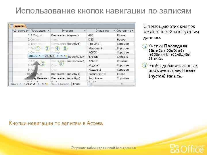Использование кнопок навигации по записям С помощью этих кнопок можно перейти к нужным данным.