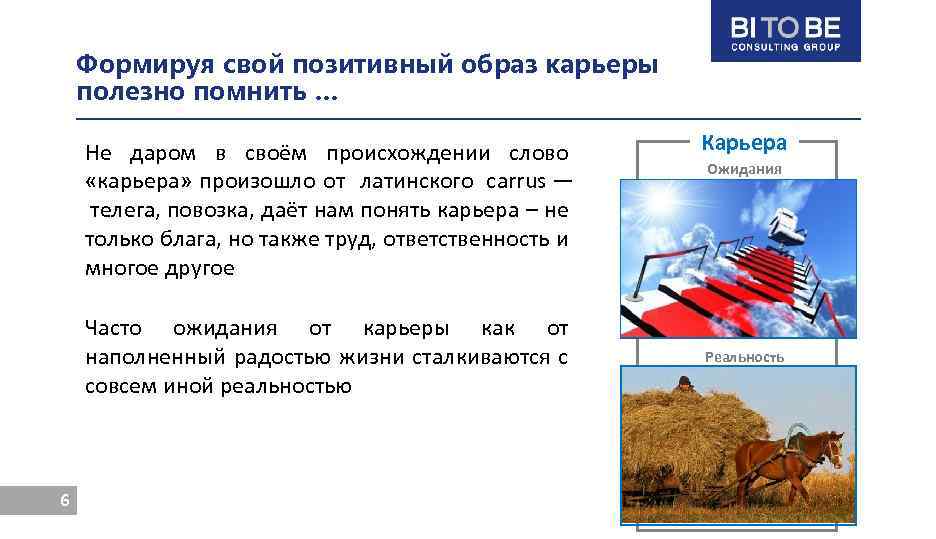 Формируя свой позитивный образ карьеры полезно помнить … Не даром в своём происхождении слово