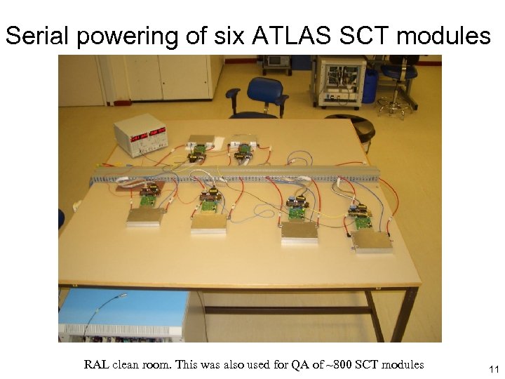 Serial powering of six ATLAS SCT modules RAL clean room. This was also used