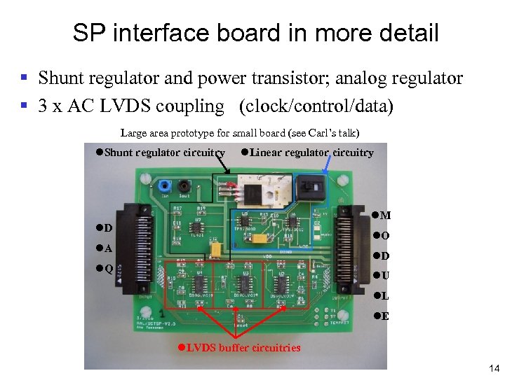 SP interface board in more detail § Shunt regulator and power transistor; analog regulator