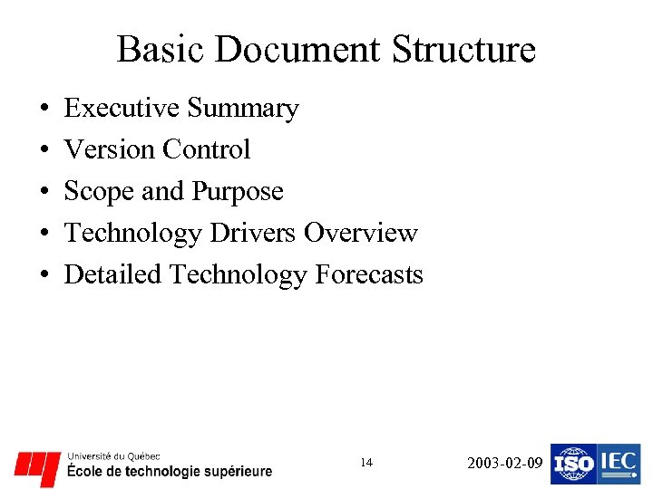 Basic Document Structure • • • Executive Summary Version Control Scope and Purpose Technology