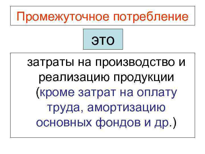 Промежуточное потребление это затраты на производство и реализацию продукции (кроме затрат на оплату труда,