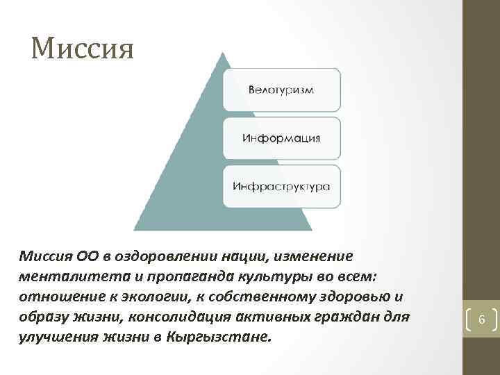 Миссия ОО в оздоровлении нации, изменение менталитета и пропаганда культуры во всем: отношение к