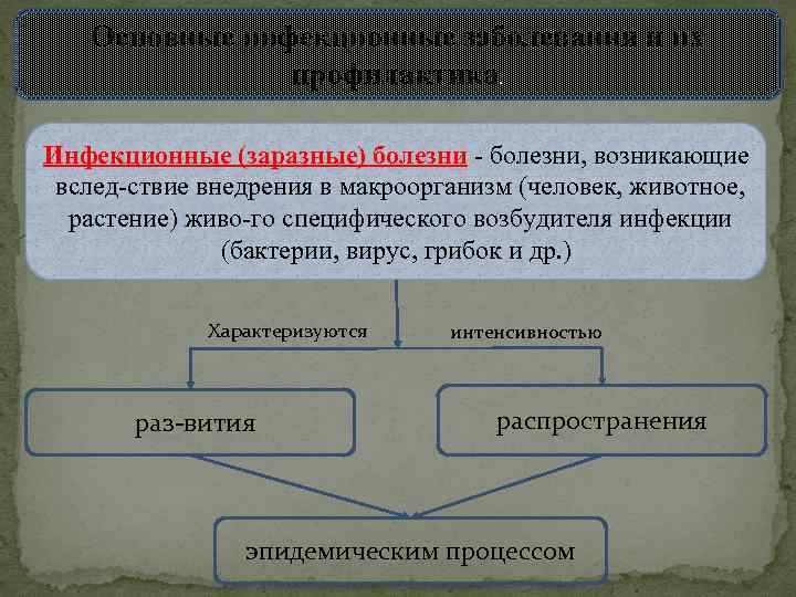 Основные инфекционные заболевания и их профилактика. Инфекционные (заразные) болезни, возникающие вслед ствие внедрения в
