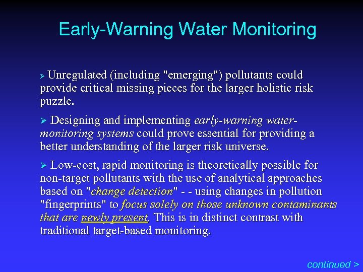 Early-Warning Water Monitoring Unregulated (including 