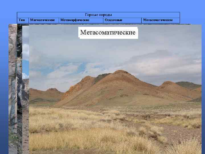 Метасоматические Метаморфические Магматические Осадочные 