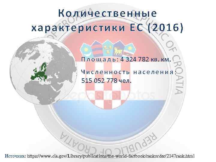 Количественные характеристики ЕС (2016) П л о щ а д ь : 4 324