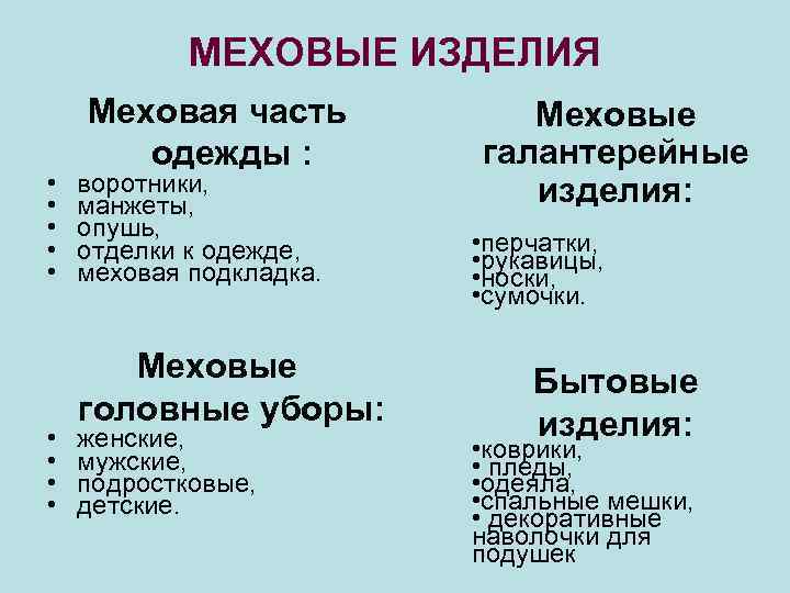МЕХОВЫЕ ИЗДЕЛИЯ • • • Меховая часть одежды : воротники, манжеты, опушь, отделки к