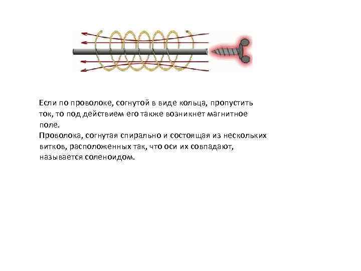 Если по проволоке, согнутой в виде кольца, пропустить ток, то под действием его также