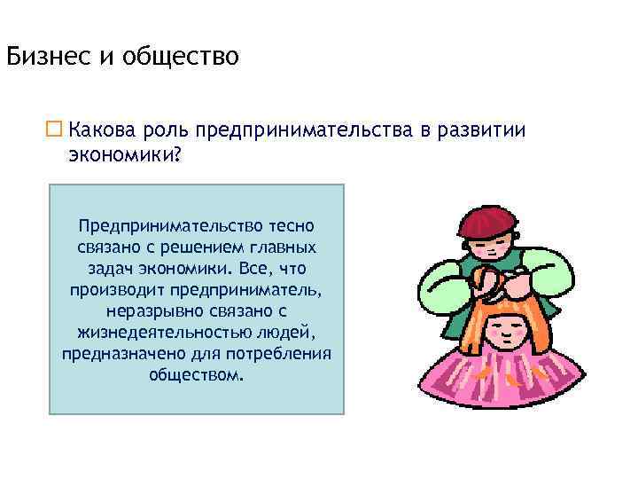 Бизнес и общество ¨ Какова роль предпринимательства в развитии экономики? Предпринимательство тесно связано с