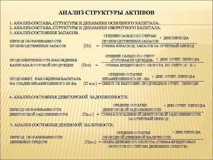 АНАЛИЗ СТРУКТУРЫ АКТИВОВ 1. АНАЛИЗ СОСТАВА, СТРУКТУРЫ И ДИНАМИКИ ОСНОВНОГО КАПИТАЛА. 2. АНАЛИЗ СОСТАВА,