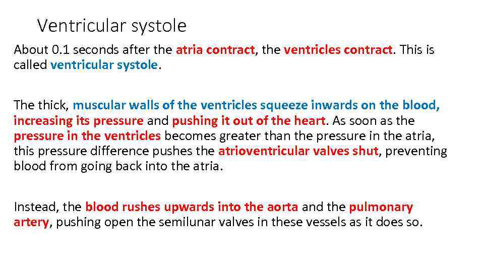 Ventricular systole About 0. 1 seconds after the atria contract, the ventricles contract. This