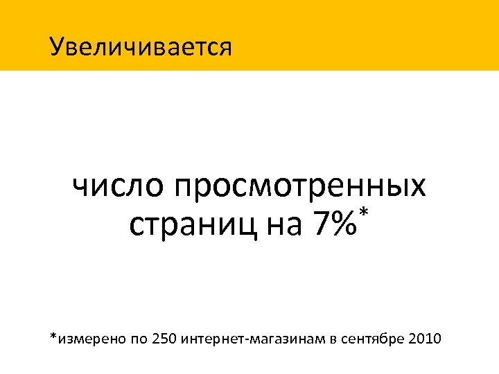 Увеличивается число просмотренных * страниц на 7% *измерено по 250 интернет-магазинам в сентябре 2010