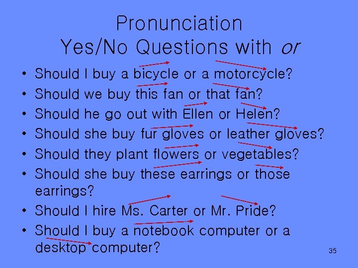 Pronunciation Yes/No Questions with or • • • Should I buy a bicycle or