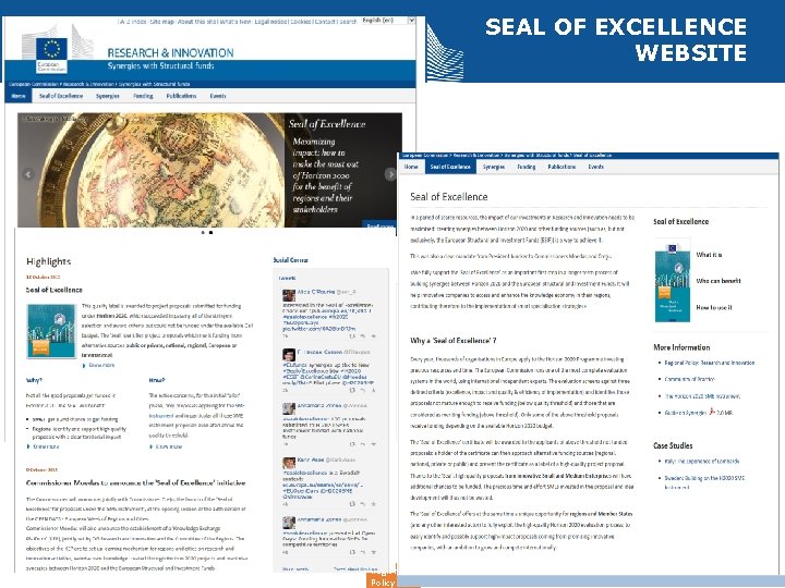 SEAL OF EXCELLENCE WEBSITE 15 Regional Policy 