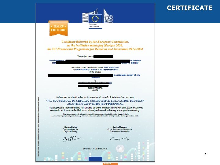 CERTIFICATE 4 Regional Policy 