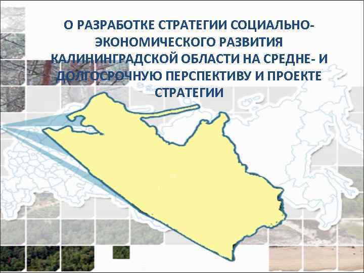 О РАЗРАБОТКЕ СТРАТЕГИИ СОЦИАЛЬНОЭКОНОМИЧЕСКОГО РАЗВИТИЯ КАЛИНИНГРАДСКОЙ ОБЛАСТИ НА СРЕДНЕ- И ДОЛГОСРОЧНУЮ ПЕРСПЕКТИВУ И ПРОЕКТЕ
