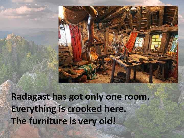 Radagast has got only one room. Everything is crooked here. The furniture is very