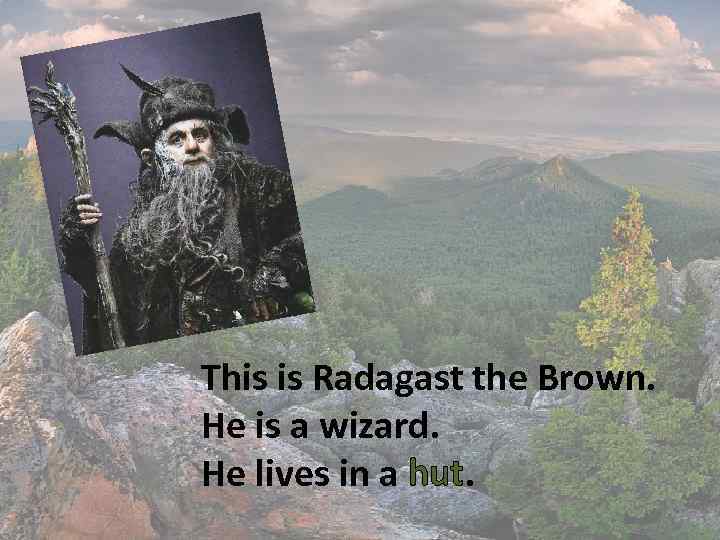 This is Radagast the Brown. He is a wizard. He lives in a hut.