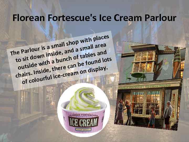 Florean Fortescue's Ice Cream Parlour s th place i l shop w ll area