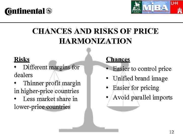 CHANCES AND RISKS OF PRICE HARMONIZATION Risks • Different margins for dealers • Thinner