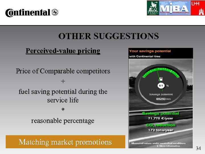 OTHER SUGGESTIONS Perceived-value pricing Price of Comparable competitors + fuel saving potential during the