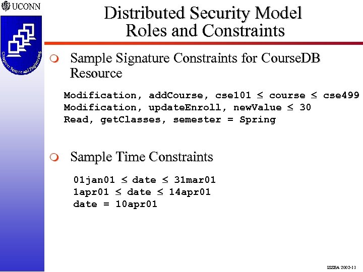 Distributed Security Model Roles and Constraints m Sample Signature Constraints for Course. DB Resource