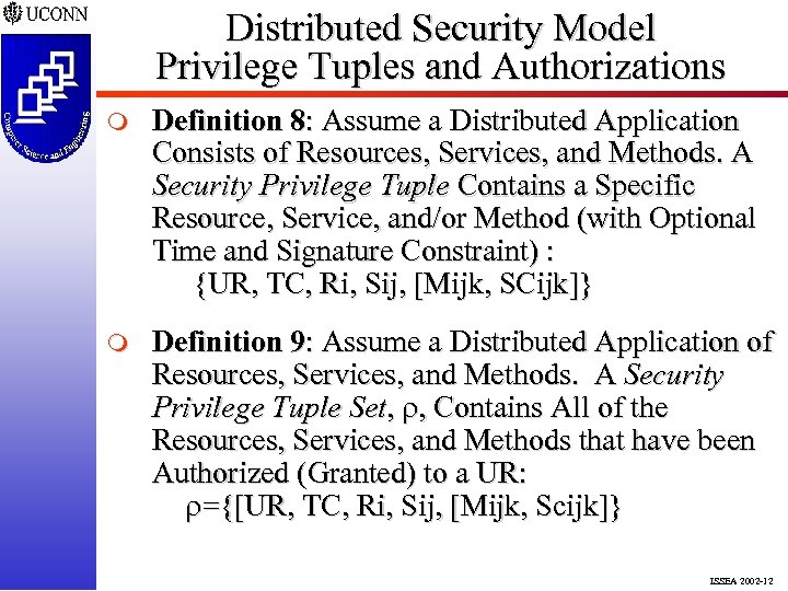 Distributed Security Model Privilege Tuples and Authorizations m Definition 8: Assume a Distributed Application